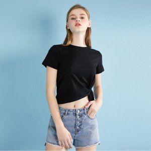 Solid color round neck short sleeve T-shirt